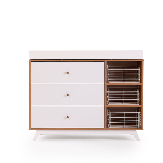 Central Park 3-drawer, Two Shelf Nursery Dresser - dresser - white + red oak