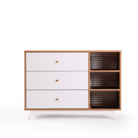 Central Park 3-drawer, Two Shelf Nursery Dresser - dresser - white + red oak