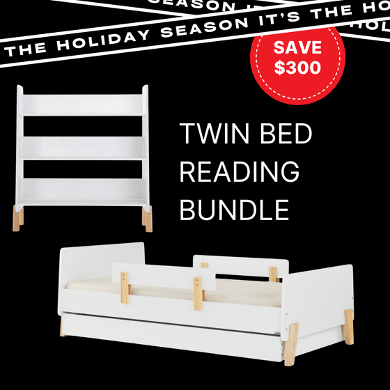 $300 off Fun Bed + Bookshelf Bundle - Bundle - Fun Twin Bed / White + Natural - Fun Bed Trundle Box / White - Muse Bookshelf / white + natural - dadada gift card / $25.00