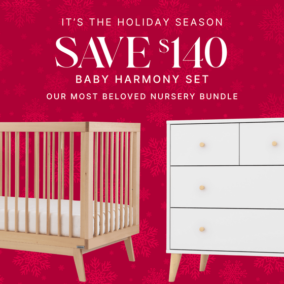 Baby Harmony Set - Bundle - Soho 3 - in - 1 Convertible Crib / White - Austin 5 - Drawer Nursery Dresser / white + natural