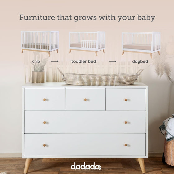 Baby Harmony Set - Bundle - Soho 3 - in - 1 Convertible Crib / White - Austin 5 - Drawer Nursery Dresser / white + natural