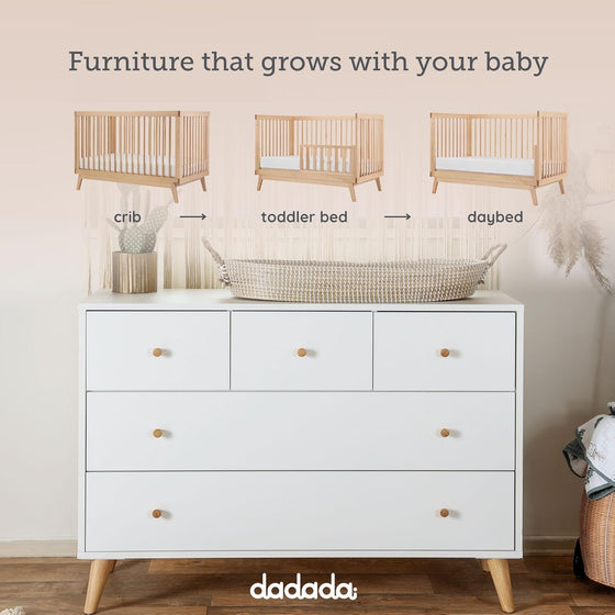Baby Harmony Set - Bundle - Soho 3 - in - 1 Convertible Crib / White - Austin 5 - Drawer Nursery Dresser / white + natural