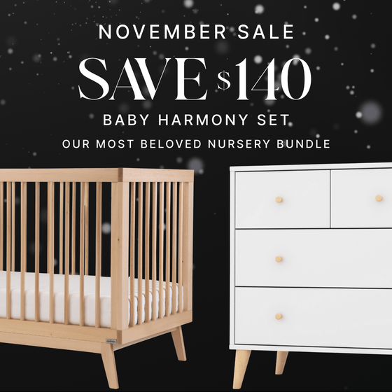 Baby Harmony Set - Bundle - Soho 3 - in - 1 Convertible Crib / White - Austin 5 - Drawer Nursery Dresser / white + natural
