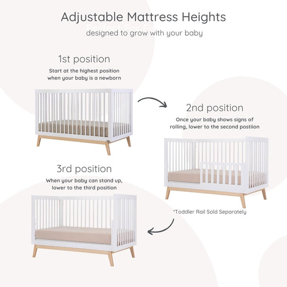 Baby Harmony Set - Bundle - Soho 3 - in - 1 Convertible Crib / White - Austin 5 - Drawer Nursery Dresser / white + natural
