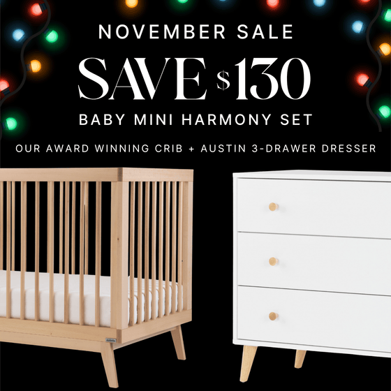 Baby Mini Harmony Set - Bundle - Soho 3 - in - 1 Convertible Crib / White - Austin 3 - Drawer Dresser / white + natural