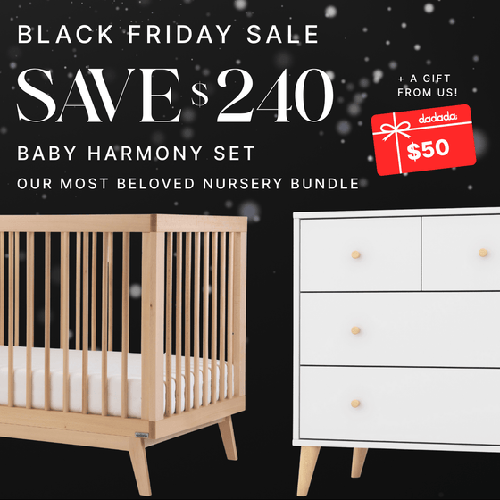 Black Friday Exclusive | Baby Harmony Set - Bundle - Soho 3 - in - 1 Convertible Crib / White - Austin 5 - Drawer Nursery Dresser / white + natural - dadada gift card / $50.00