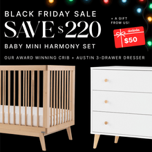  Black Friday Exclusive | Baby Mini Harmony Set - Bundle - Soho 3 - in - 1 Convertible Crib / White - Austin 3 - Drawer Dresser / white + natural - dadada gift card / $50.00