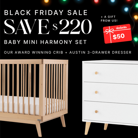 Black Friday Exclusive | Baby Mini Harmony Set - Bundle - Soho 3 - in - 1 Convertible Crib / White - Austin 3 - Drawer Dresser / white + natural - dadada gift card / $50.00