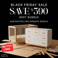  Black Friday Exclusive | Nest Bundle - Bundle - Soho 3 - in - 1 Convertible Crib / White - Soho 5 - Drawer Nursery Dresser / black + natural - dadada gift card / $50.00