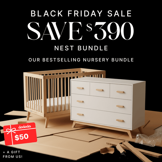 Black Friday Exclusive | Nest Bundle - Bundle - Soho 3 - in - 1 Convertible Crib / White - Soho 5 - Drawer Nursery Dresser / black + natural - dadada gift card / $50.00