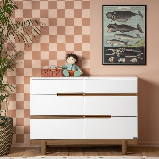 Bliss 6 - Drawer Nursery Dresser - dresser - White + Walnut