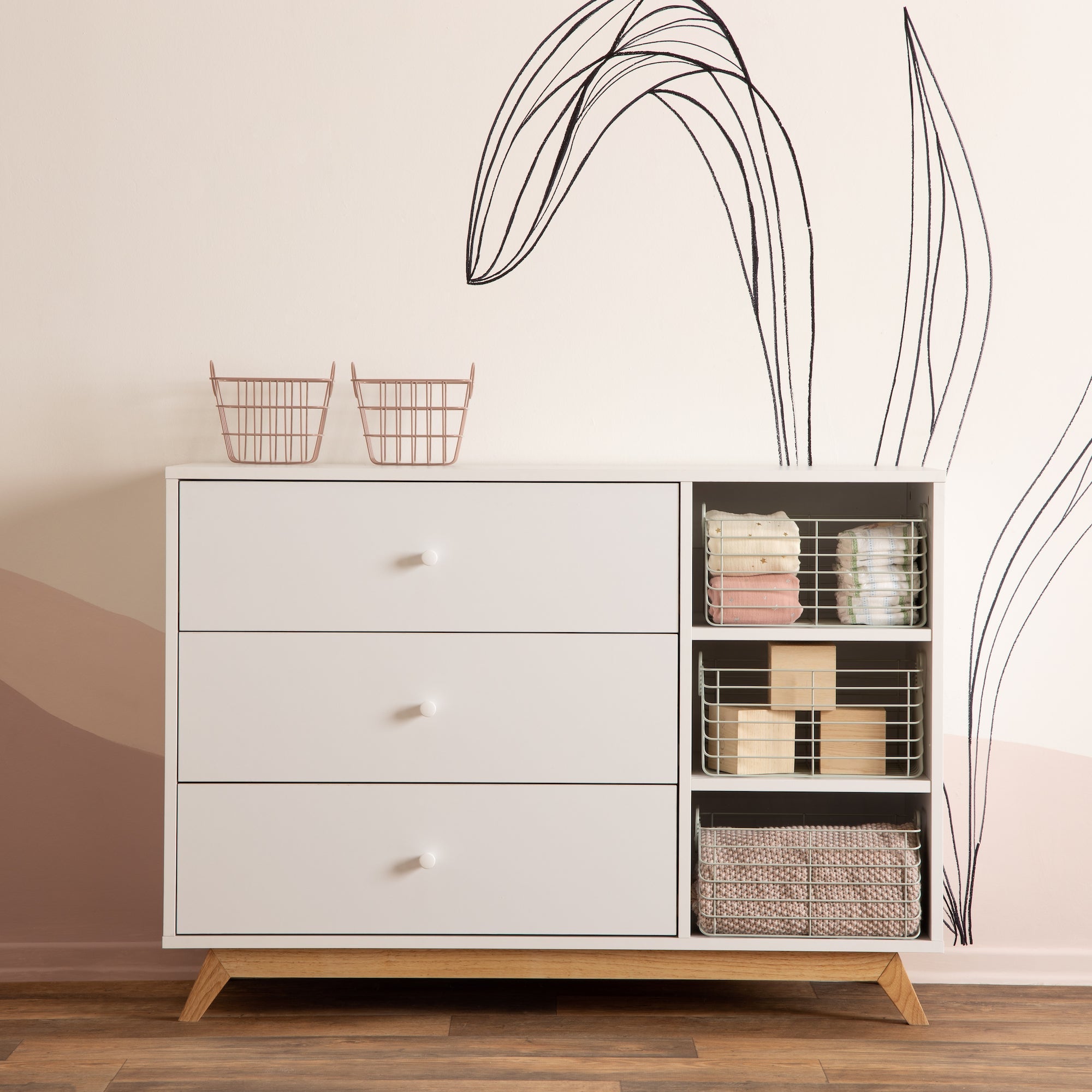 【送料無料】２点セット/White nature Dresser Set Home Square 3 Piece Wood Bedroom Set with Modern 8 Drawer Dresser