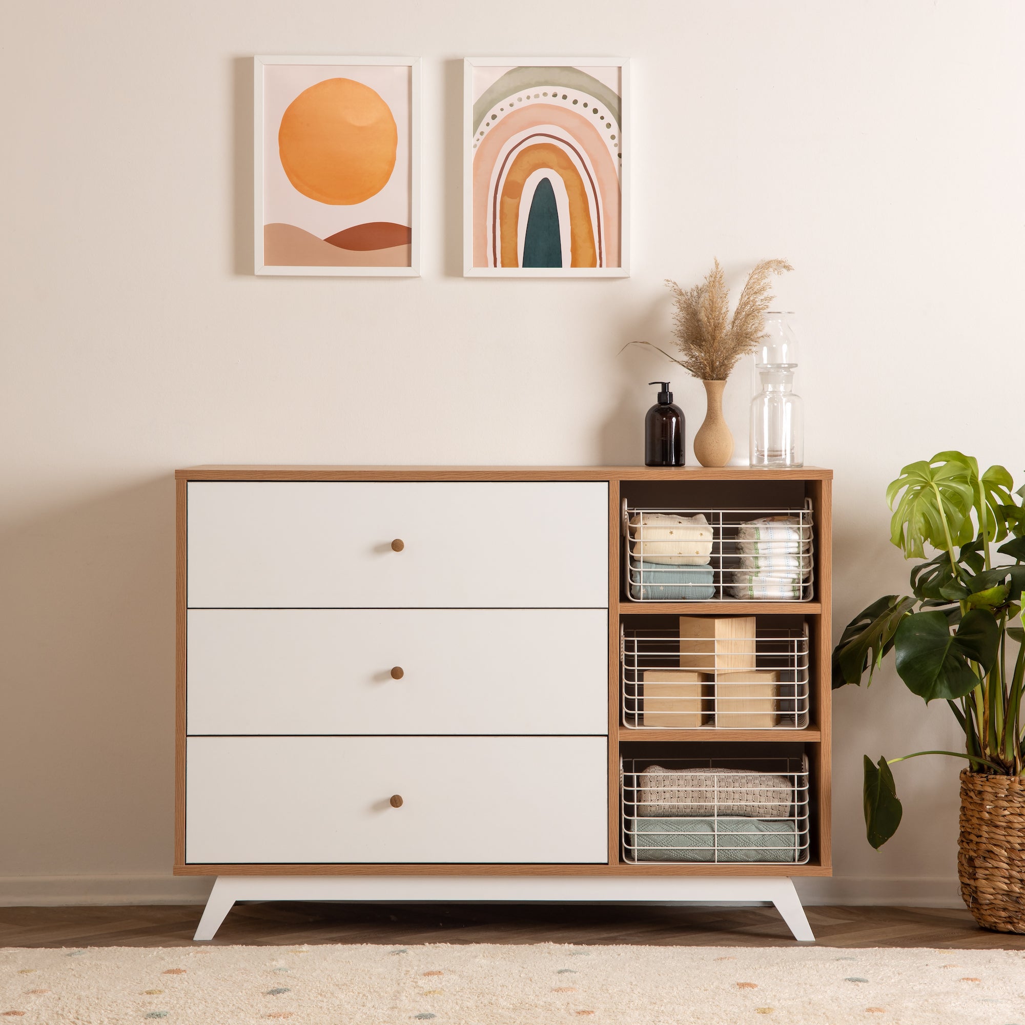 Central Park 3 Drawer Two Shelf Nursery Dresser