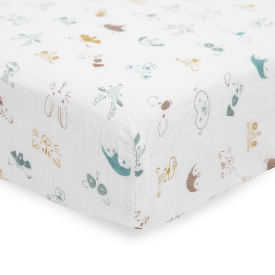 Cotton Muslin Crib Sheet - Animal Crowd - Crib Sheet - Animal Crowd