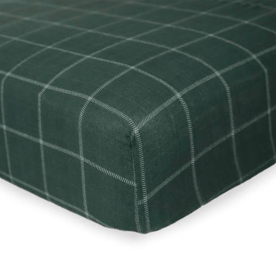 Cotton Muslin Crib Sheet - Evergreen Plaid - Crib Sheet - Evergreen Plaid