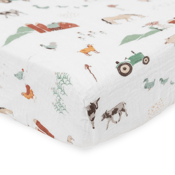Cotton Muslin Crib Sheet - Farmyard - Crib Sheet - Farmyard