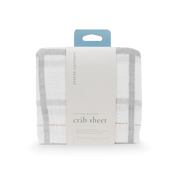 Cotton Muslin Crib Sheet - Grey Plaid - Crib Sheet - Grey Plaid