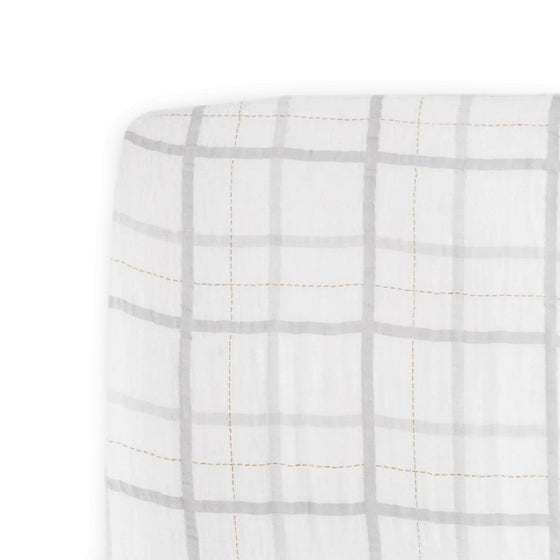 Cotton Muslin Crib Sheet - Grey Plaid - Crib Sheet - Grey Plaid