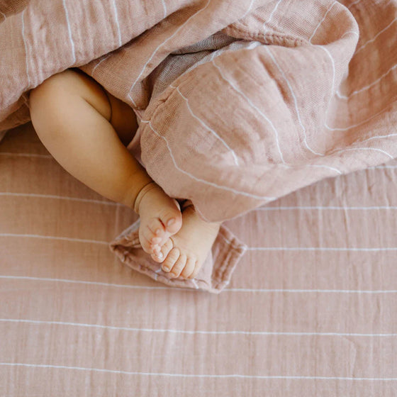 Cotton Muslin Crib Sheet - Mauve Stripe - Crib Sheet - Mauve Stripe