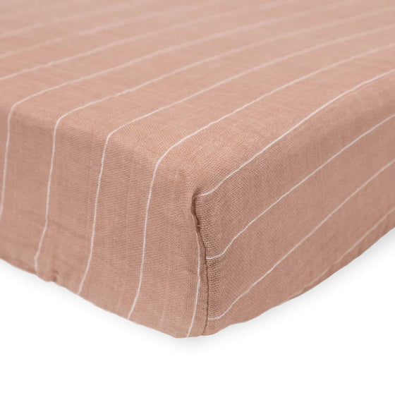 Cotton Muslin Crib Sheet - Mauve Stripe - Crib Sheet - Mauve Stripe