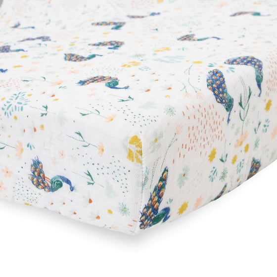 Cotton Muslin Crib Sheet - Peacock - Crib Sheet - Peacock