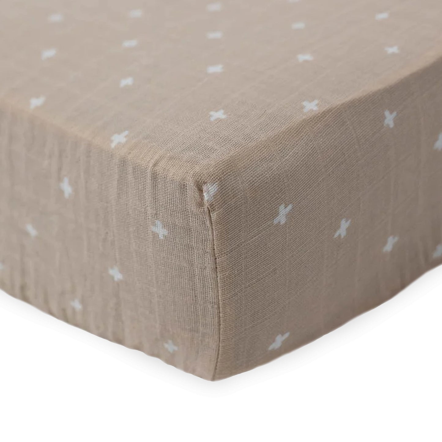 Cotton Muslin Crib Sheet - Taupe Cross - Crib Sheet - Taupe Cross