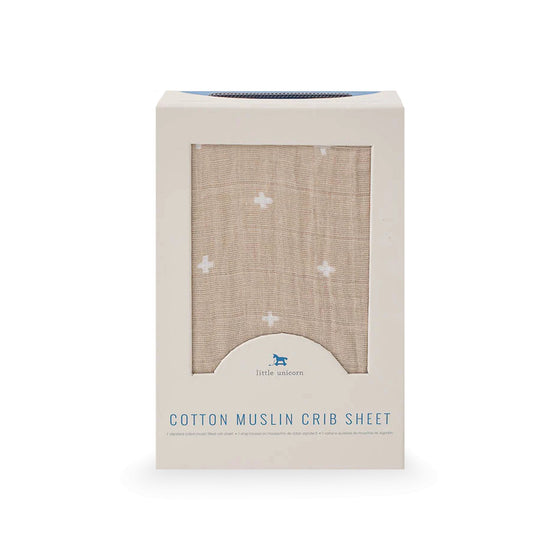 Cotton Muslin Crib Sheet - Taupe Cross - Crib Sheet - Taupe Cross