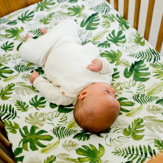 Cotton Muslin Crib Sheet - Tropical Leaf - Crib Sheet - Tropical Leaf