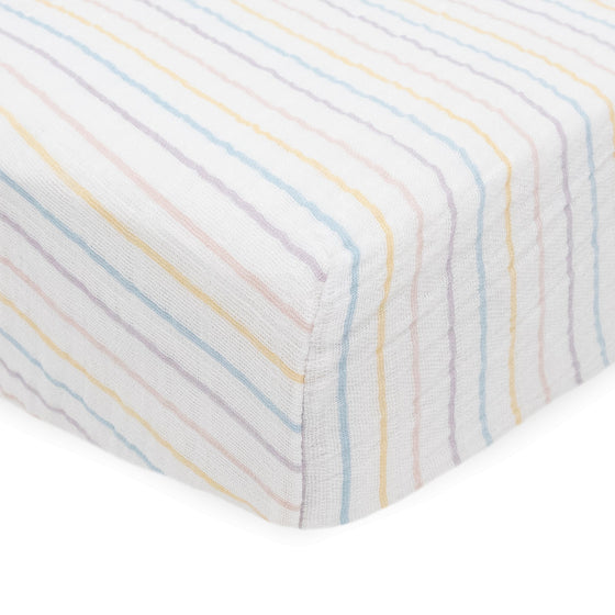 Cotton Muslin Crib Sheet - Unicorn Stripe - Crib Sheet - Unicorn Stripe