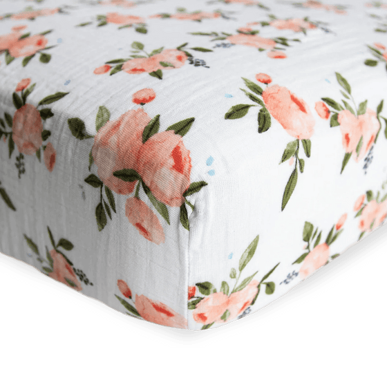 Cotton Muslin Crib Sheet - Watercolor Roses - Crib Sheet - Watercolor Roses