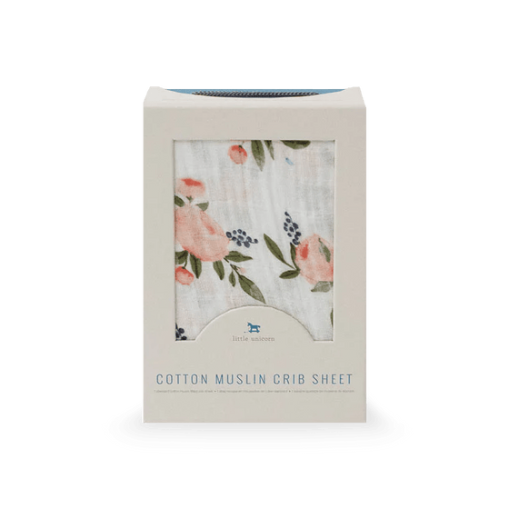 Cotton Muslin Crib Sheet - Watercolor Roses - Crib Sheet - Watercolor Roses