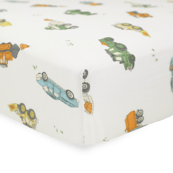 Cotton Muslin Crib Sheet - Work Trucks - Crib Sheet - Work Trucks