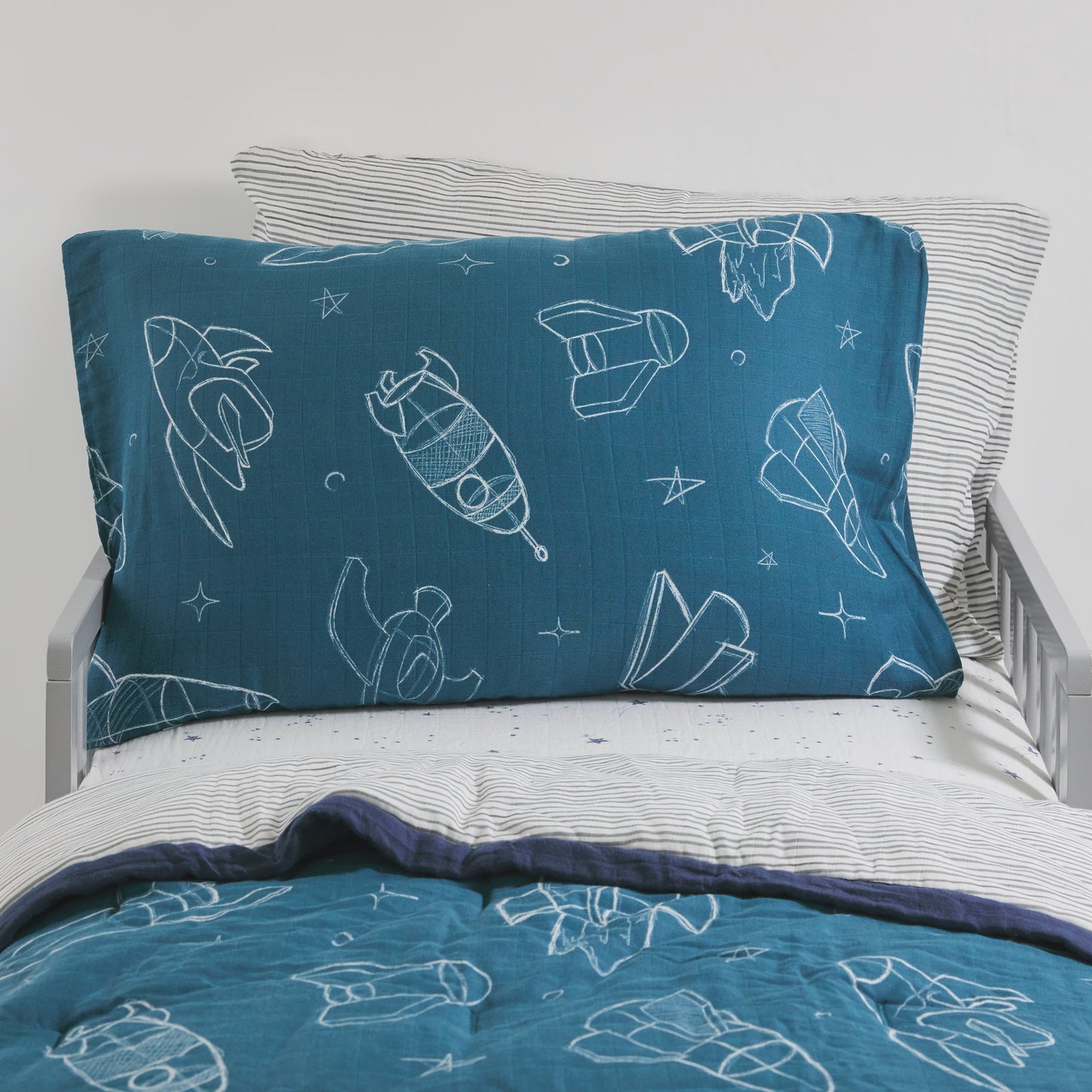 Cotton Muslin Pillowcase 2 Pack - Blast Off - Pillowcase Multi Pack - Blast Off