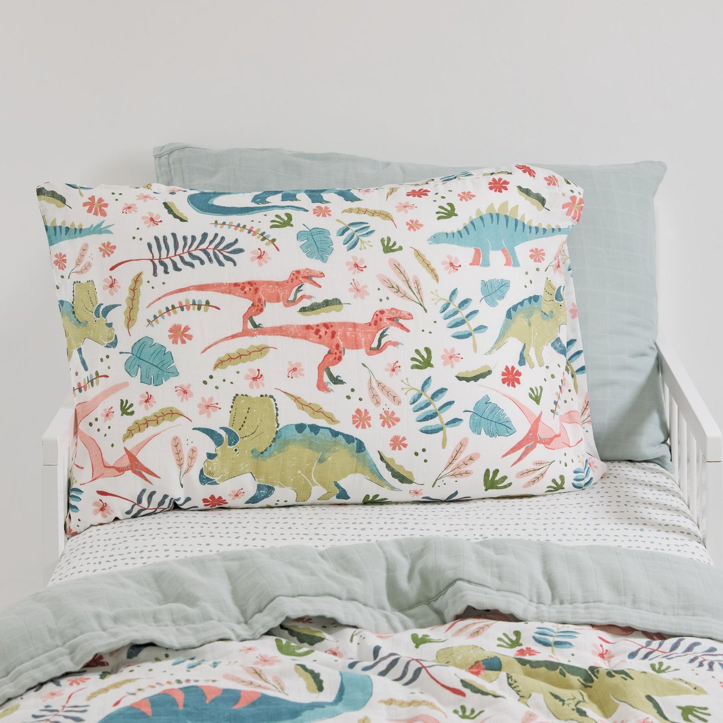 Cotton Muslin Pillowcase 2 Pack - Boho Dino - Pillowcase Multi Pack - Boho Dino