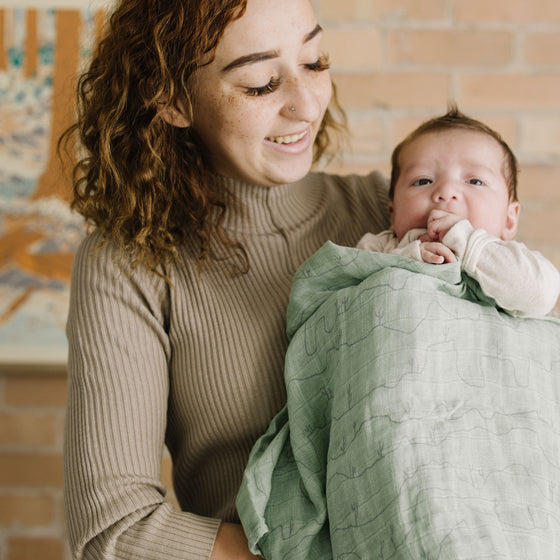 Cotton Muslin Swaddle Blanket Cactus Lines