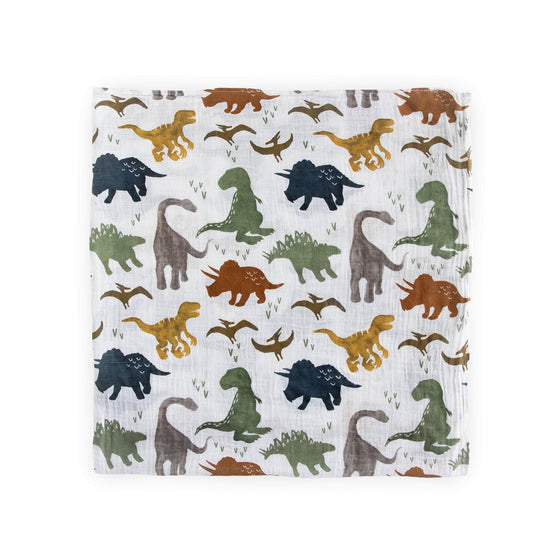 Cotton Muslin Swaddle Blanket - Dino Friends - Swaddle Blanket - Dino Friends