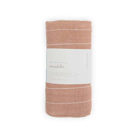 Cotton Muslin Swaddle Blanket - Mauve Stripe - Swaddle Blanket - Mauve Stripe