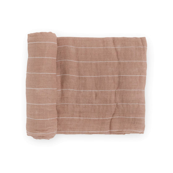 Cotton Muslin Swaddle Blanket - Mauve Stripe - Swaddle Blanket - Mauve Stripe