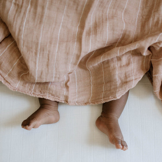 Cotton Muslin Swaddle Blanket - Mauve Stripe - Swaddle Blanket - Mauve Stripe