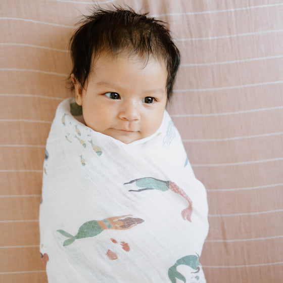 Cotton Muslin Swaddle Blanket - Mermaids - Swaddle Blanket - Mermaids