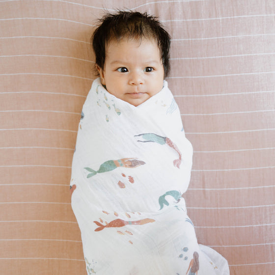 Cotton Muslin Swaddle Blanket - Mermaids - Swaddle Blanket - Mermaids