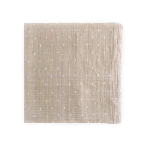 Cotton Muslin Swaddle Blanket - Taupe Cross - Swaddle Blanket - Taupe Cross