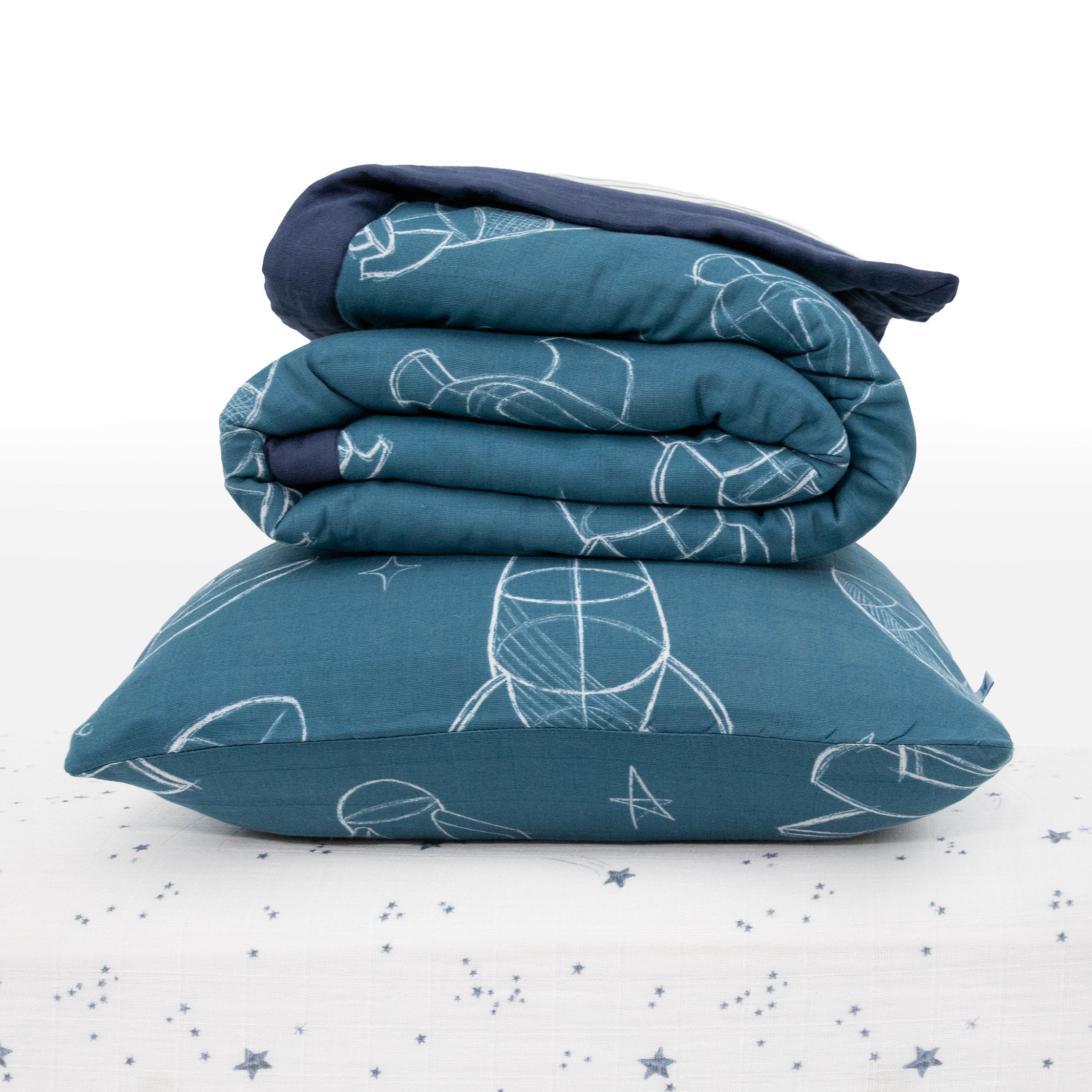 Cotton Muslin Bedding 3 Piece Set Blast Off