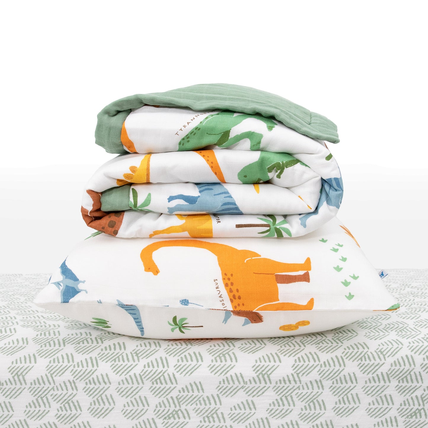 Cotton Muslin Toddler Bedding 3 Piece Set - Dino Names - Bedding Set - Dino Names