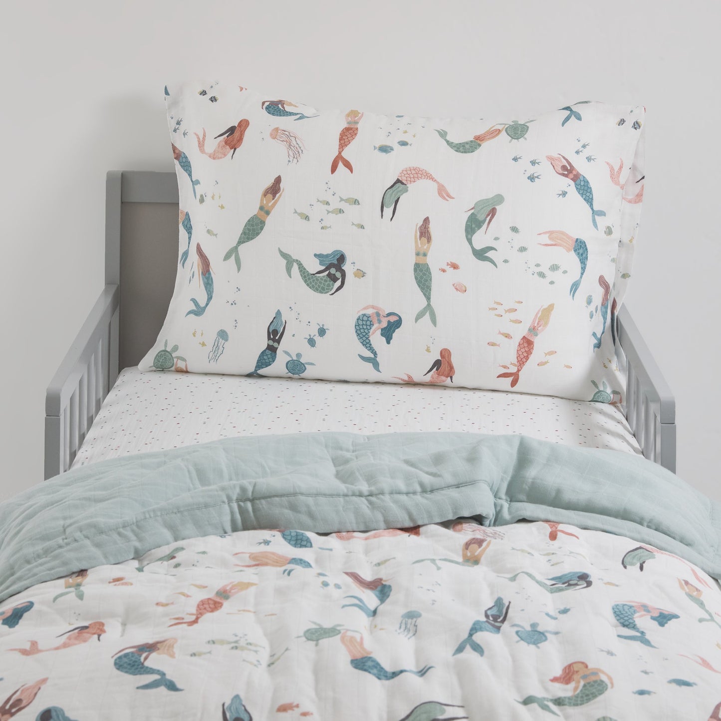 Cotton Muslin Toddler Bedding 3 Piece Set - Mermaid Party - Bedding Set - Mermaid Party