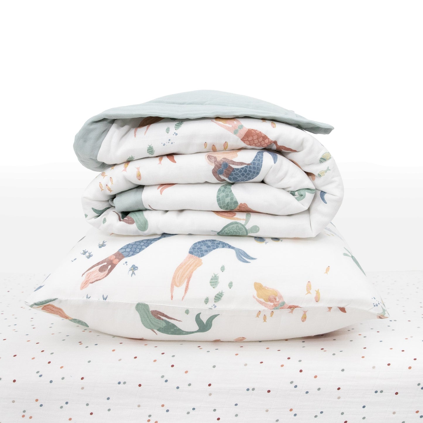 Cotton Muslin Toddler Bedding 3 Piece Set - Mermaid Party - Bedding Set - Mermaid Party