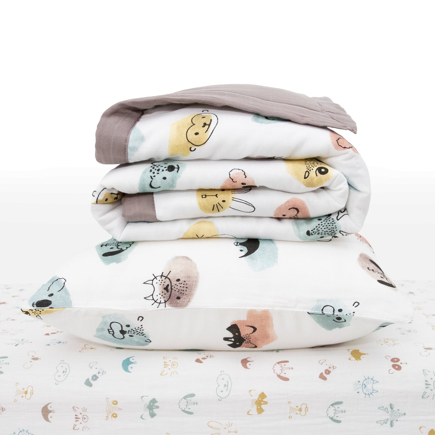 Cotton Muslin Toddler Bedding 3 Piece Set - Watercolor Critters - Bedding Set - Watercolor Critters