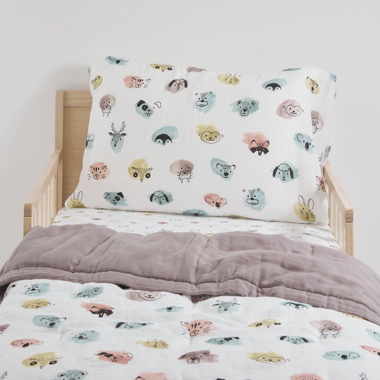 Cotton Muslin Toddler Bedding 3 Piece Set - Watercolor Critters - Bedding Set - Watercolor Critters