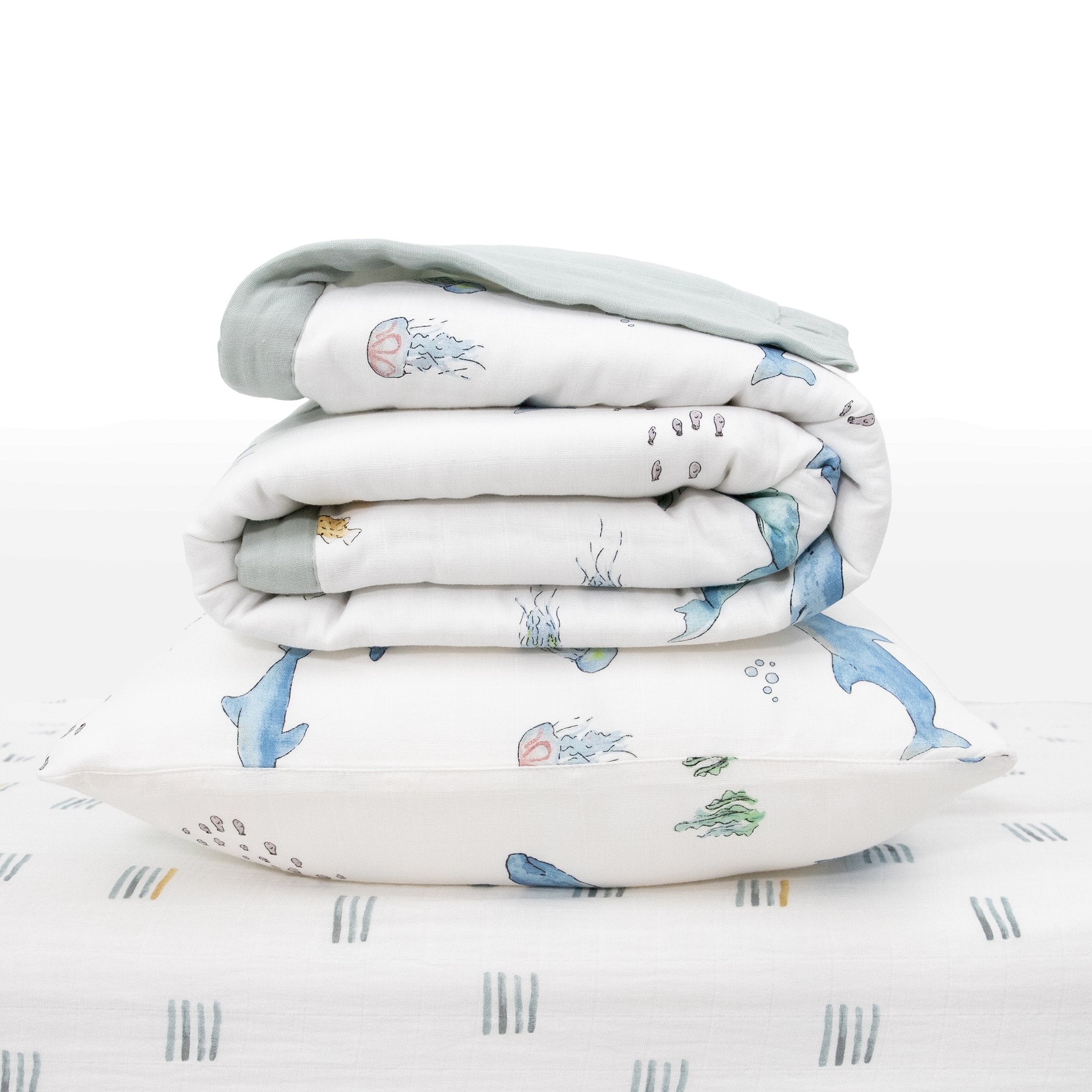 Cotton Muslin Bedding 3 Piece Set Whales