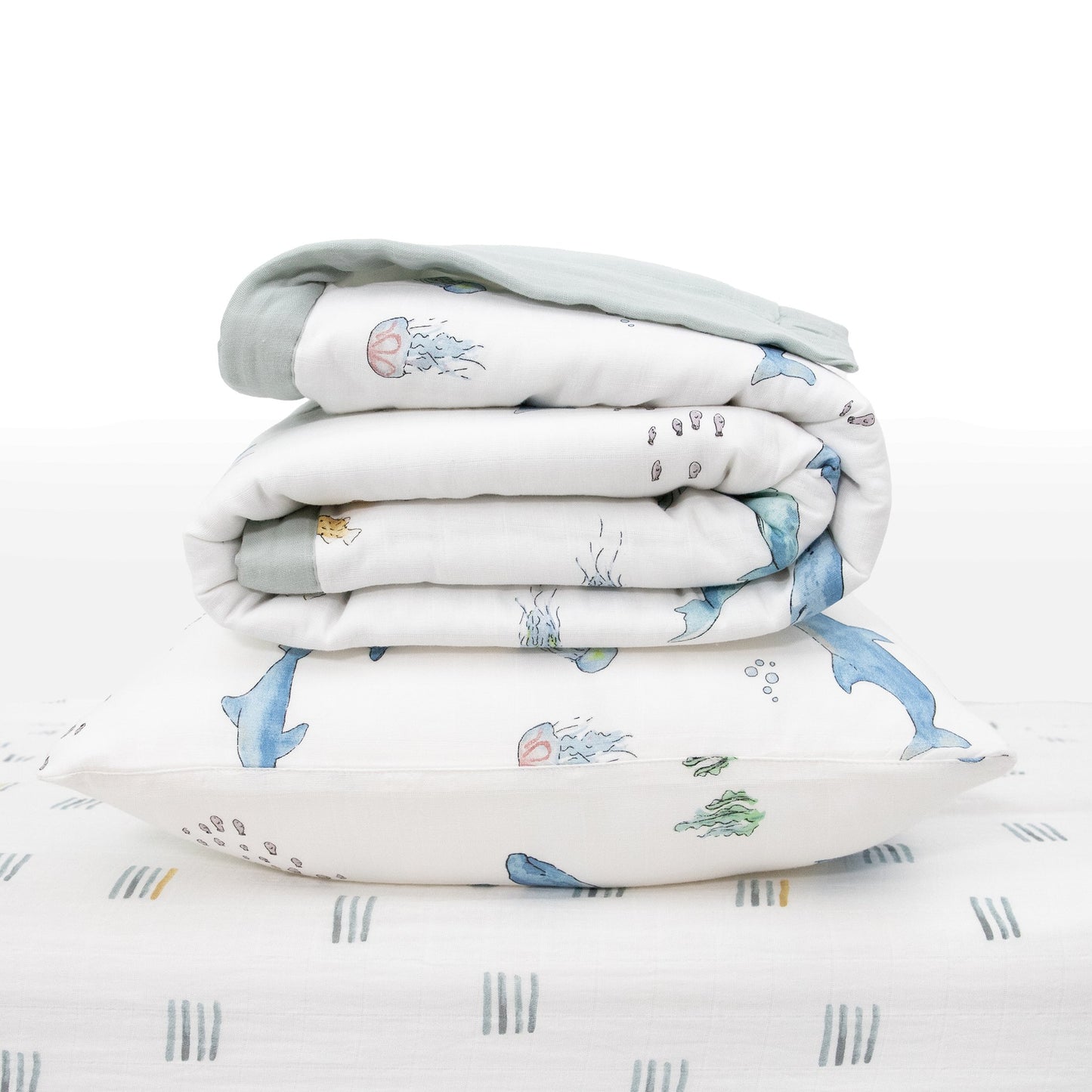 Cotton Muslin Toddler Bedding 3 Piece Set - Whales - Bedding Set - Whales